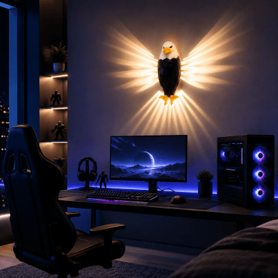 LED Vägglampa Örn med 3D-Ljuseffekt – Batteridriven LED Dekorationslampa