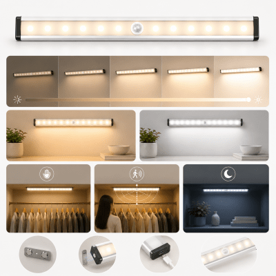 Trådlös LED-lampa med Rörelsesensor 21 cm – Dimbar & Uppladdningsbar