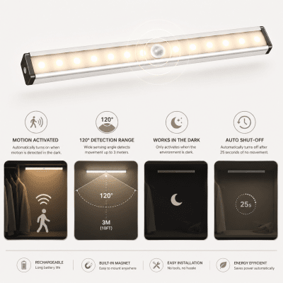 Trådlös LED-lampa med Rörelsesensor 21 cm – Dimbar & Uppladdningsbar