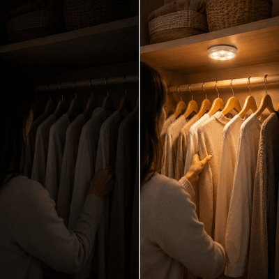 Trådlös LED Spotlight med Rörelsesensor – Batteridriven Garderobsbelysning