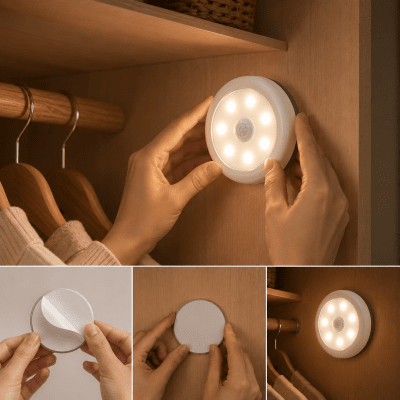 Trådlös LED Spotlight med Rörelsesensor – Batteridriven Garderobsbelysning