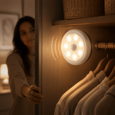 Trådlös LED Spotlight med Rörelsesensor – Batteridriven Garderobsbelysning