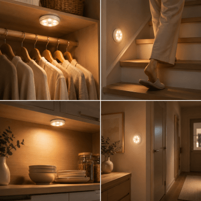 Trådlös LED Spotlight med Rörelsesensor – Batteridriven Garderobsbelysning
